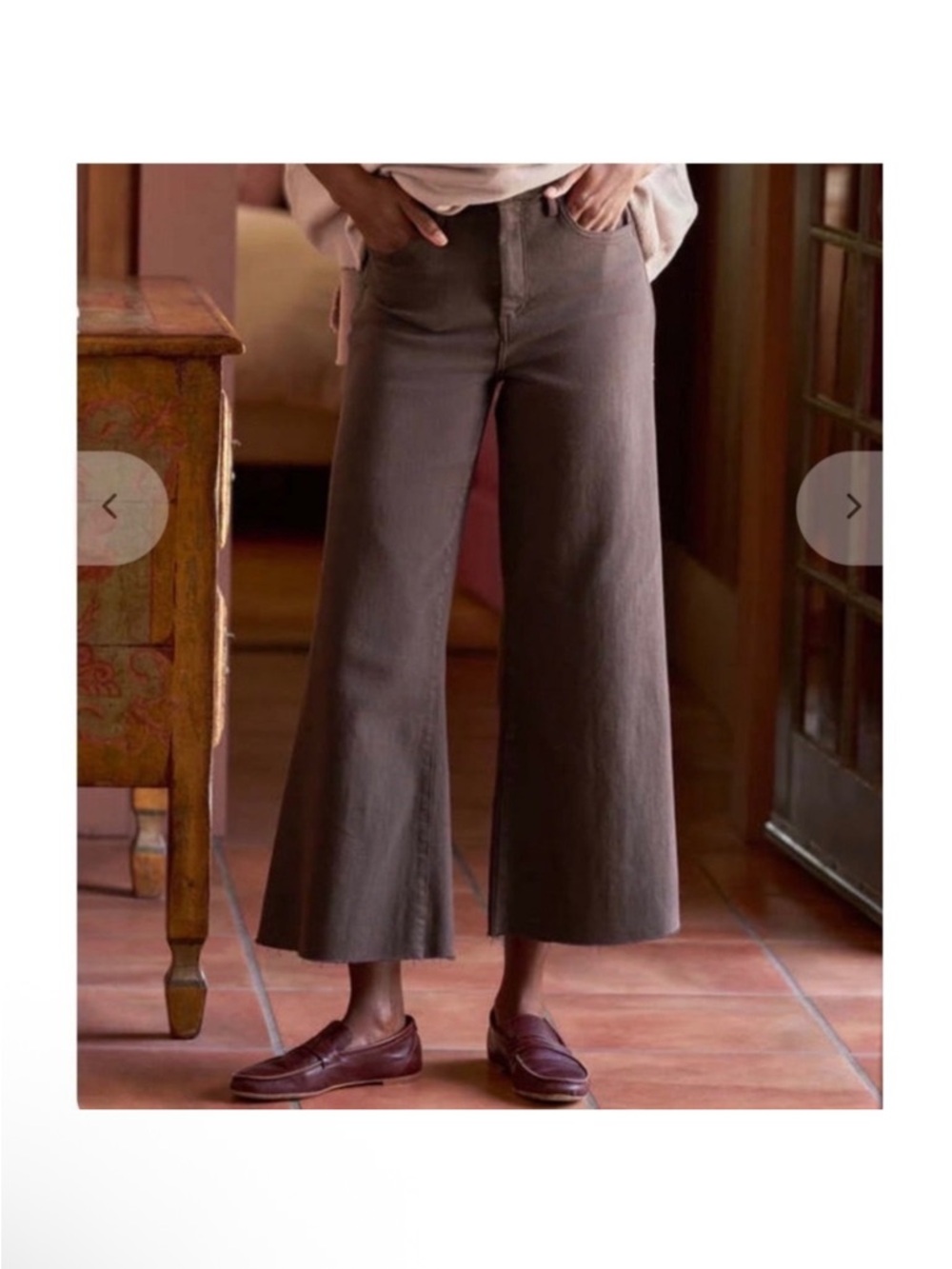 Frank & Eileen Galway Cropped Flare Fringe Denim Pants Light Brown/ Brown 29